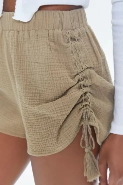 Ruched Drawstring Tassel Shorts