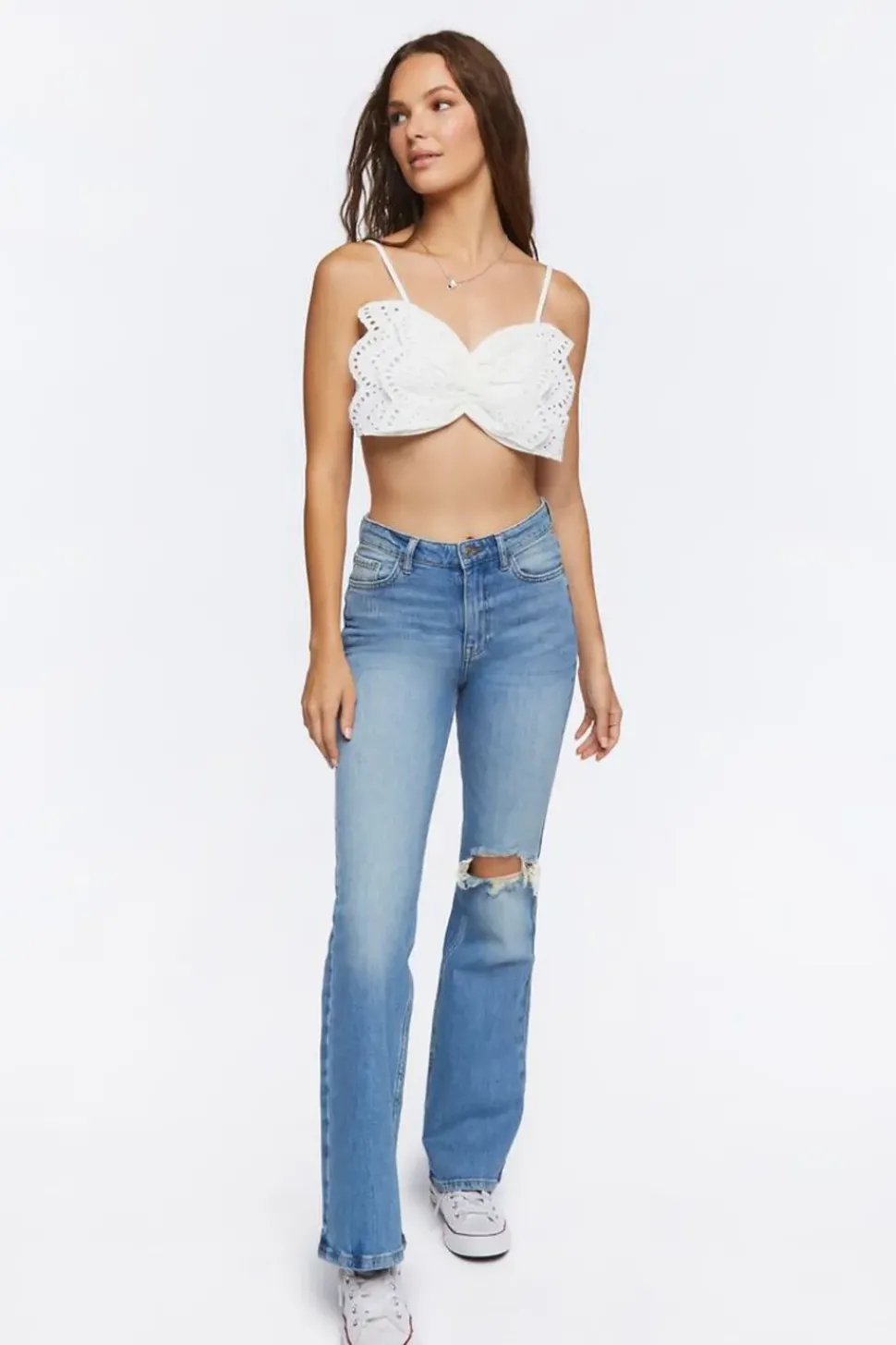 Ruched Eyelet Cropped Cami