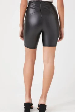 Ruched Faux Leather Biker Shorts