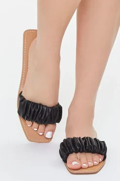 Ruched Faux Leather Sandals