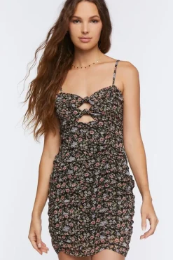 Ruched Floral Print Mini Dress