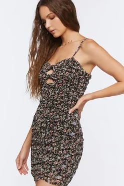 Ruched Floral Print Mini Dress