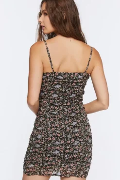 Ruched Floral Print Mini Dress