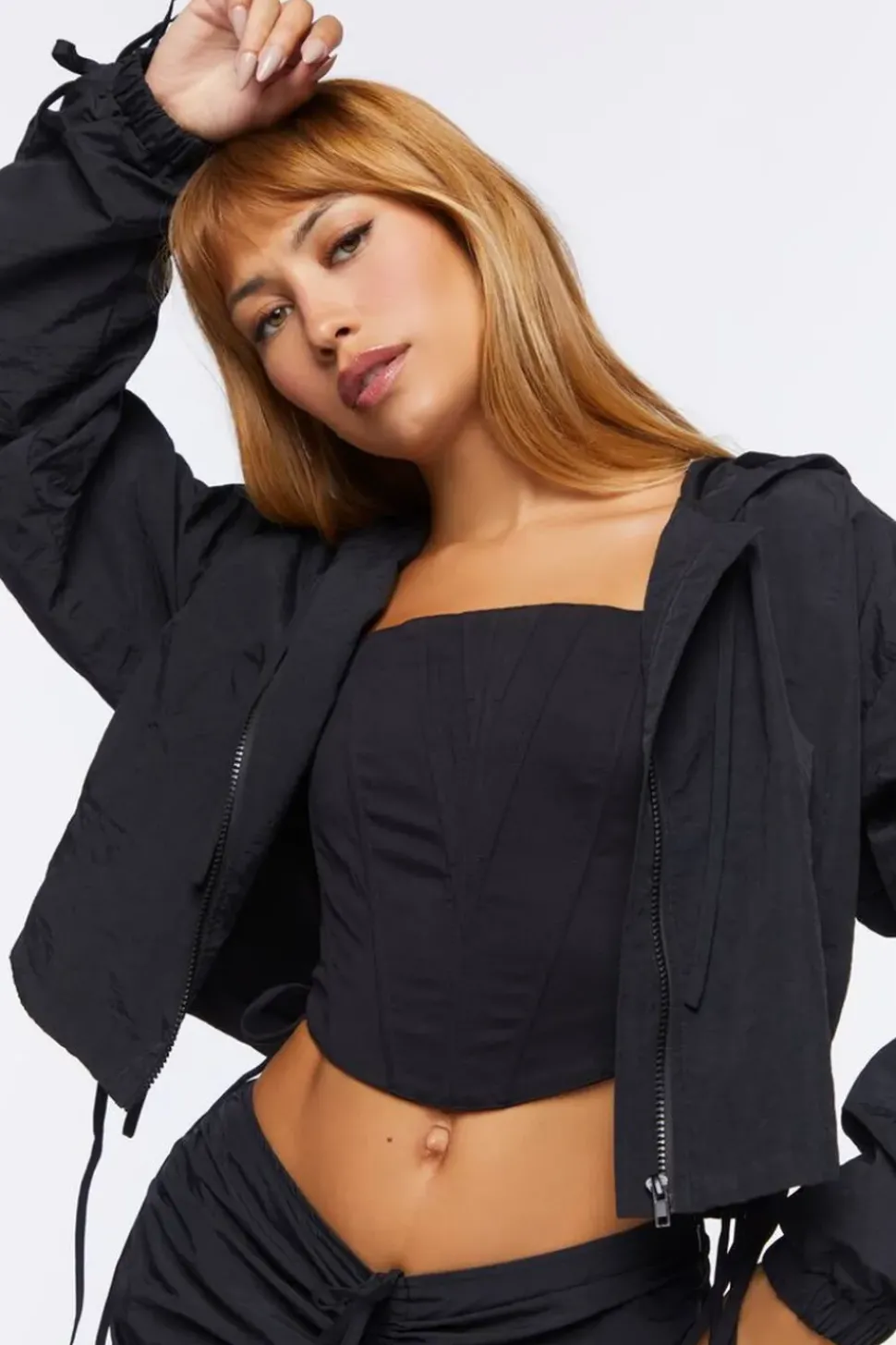 Ruched Hooded Windbreaker Jacket
