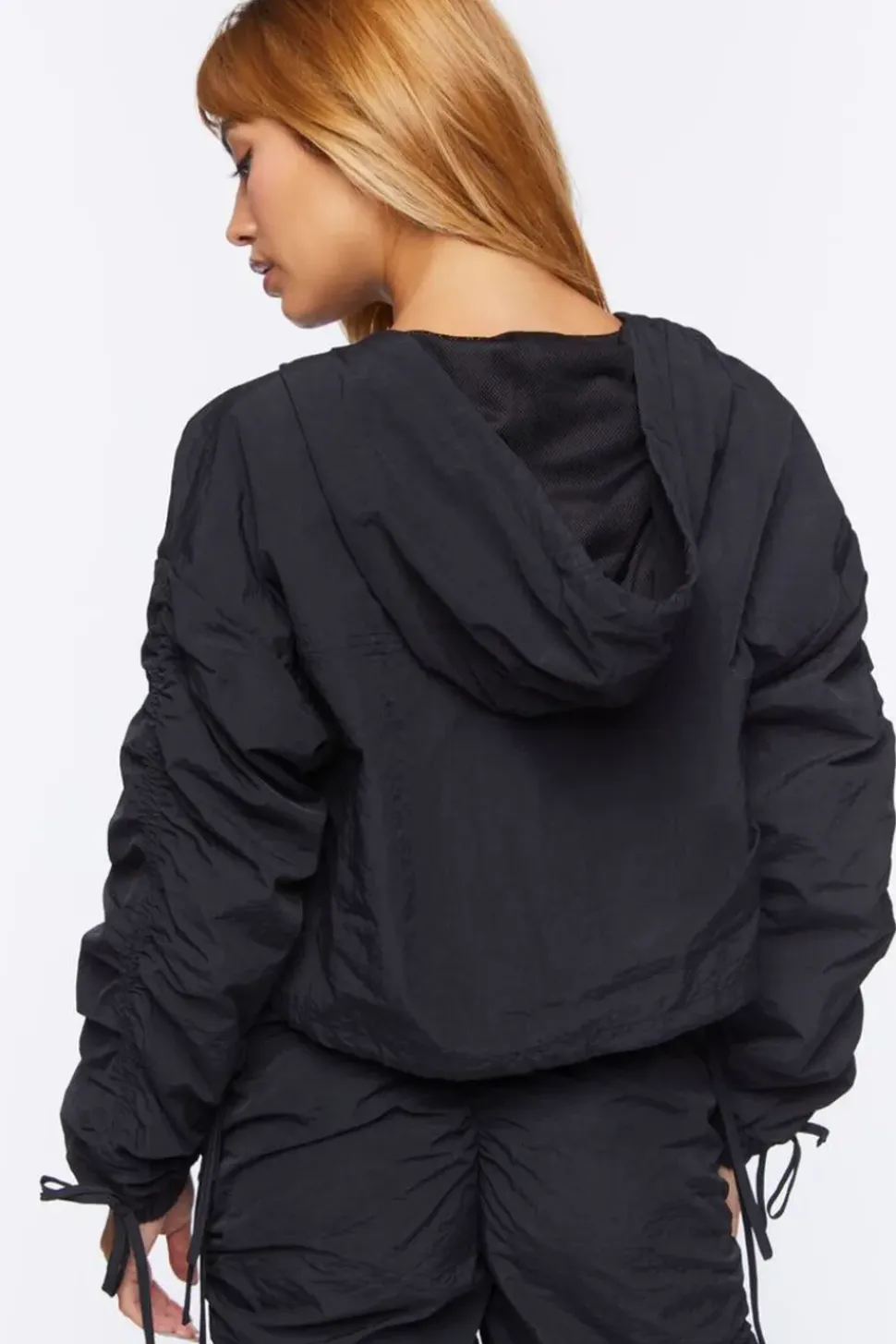 Ruched Hooded Windbreaker Jacket