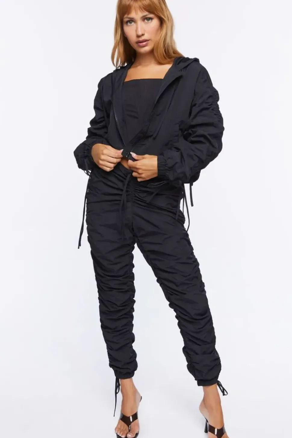 Ruched Hooded Windbreaker Jacket