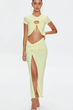 Ruched Leg-Slit Maxi Skirt