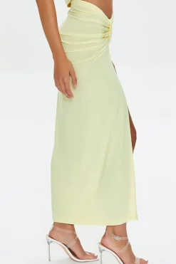 Ruched Leg-Slit Maxi Skirt