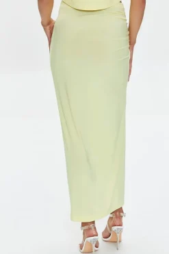 Ruched Leg-Slit Maxi Skirt
