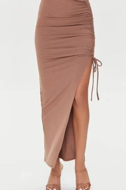 Ruched Leg-Slit Maxi Skirt