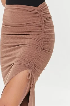 Ruched Leg-Slit Maxi Skirt