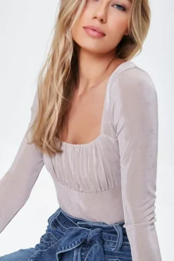 Ruched Long-Sleeve Bodysuit