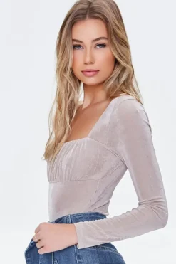 Ruched Long-Sleeve Bodysuit