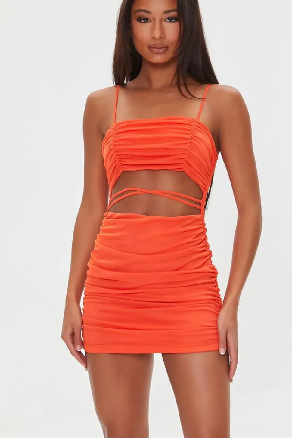 Ruched Mesh Bodycon Mini Dress