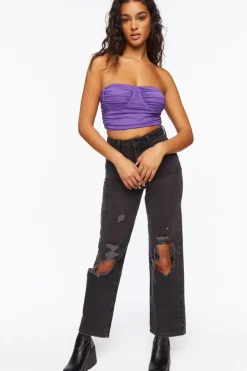 Ruched Mesh Cropped Tube Top