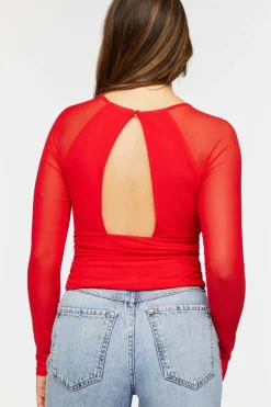 Ruched Mesh Cutout Crop Top