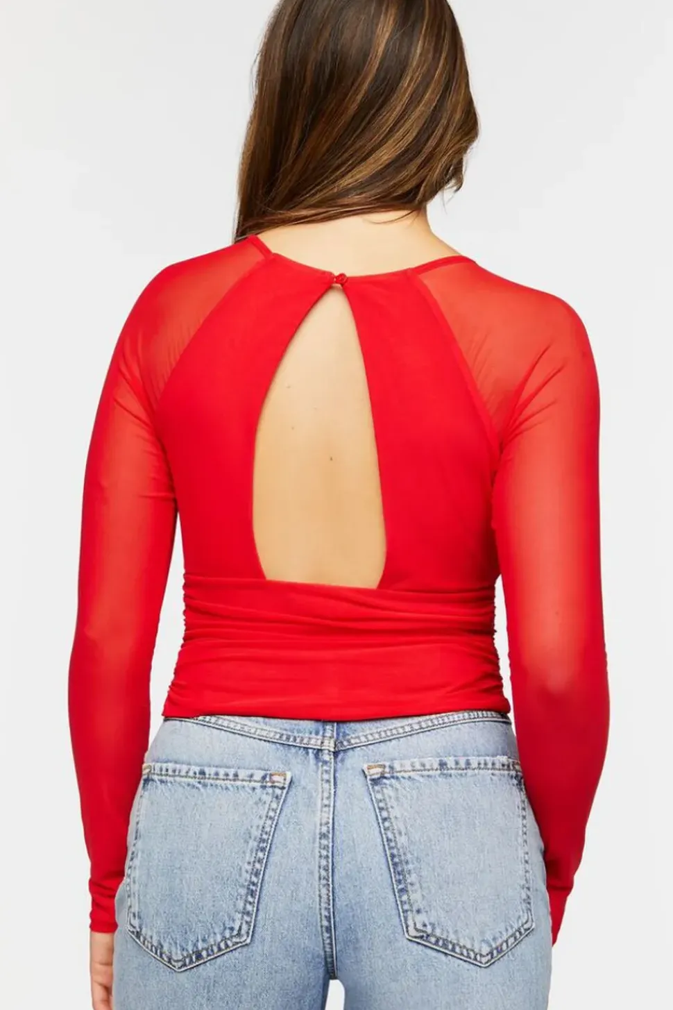 Ruched Mesh Cutout Crop Top