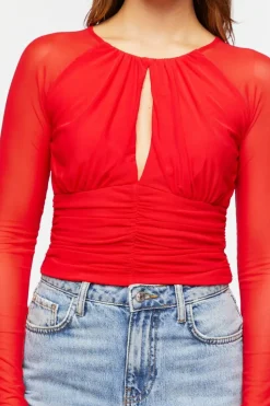 Ruched Mesh Cutout Crop Top