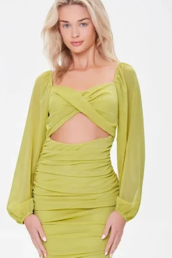Ruched Mesh Cutout Mini Dress