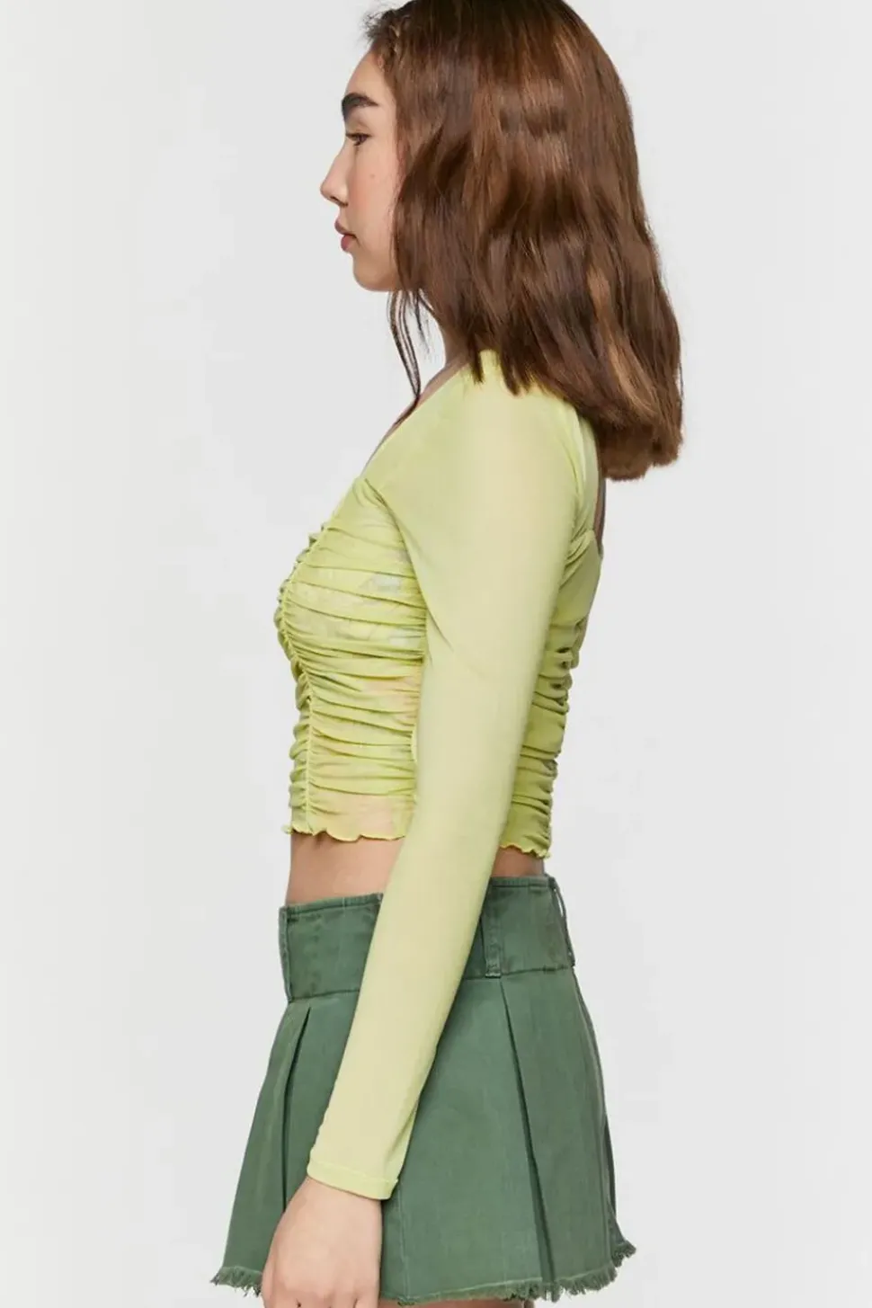 Ruched Mesh Floral Crop Top