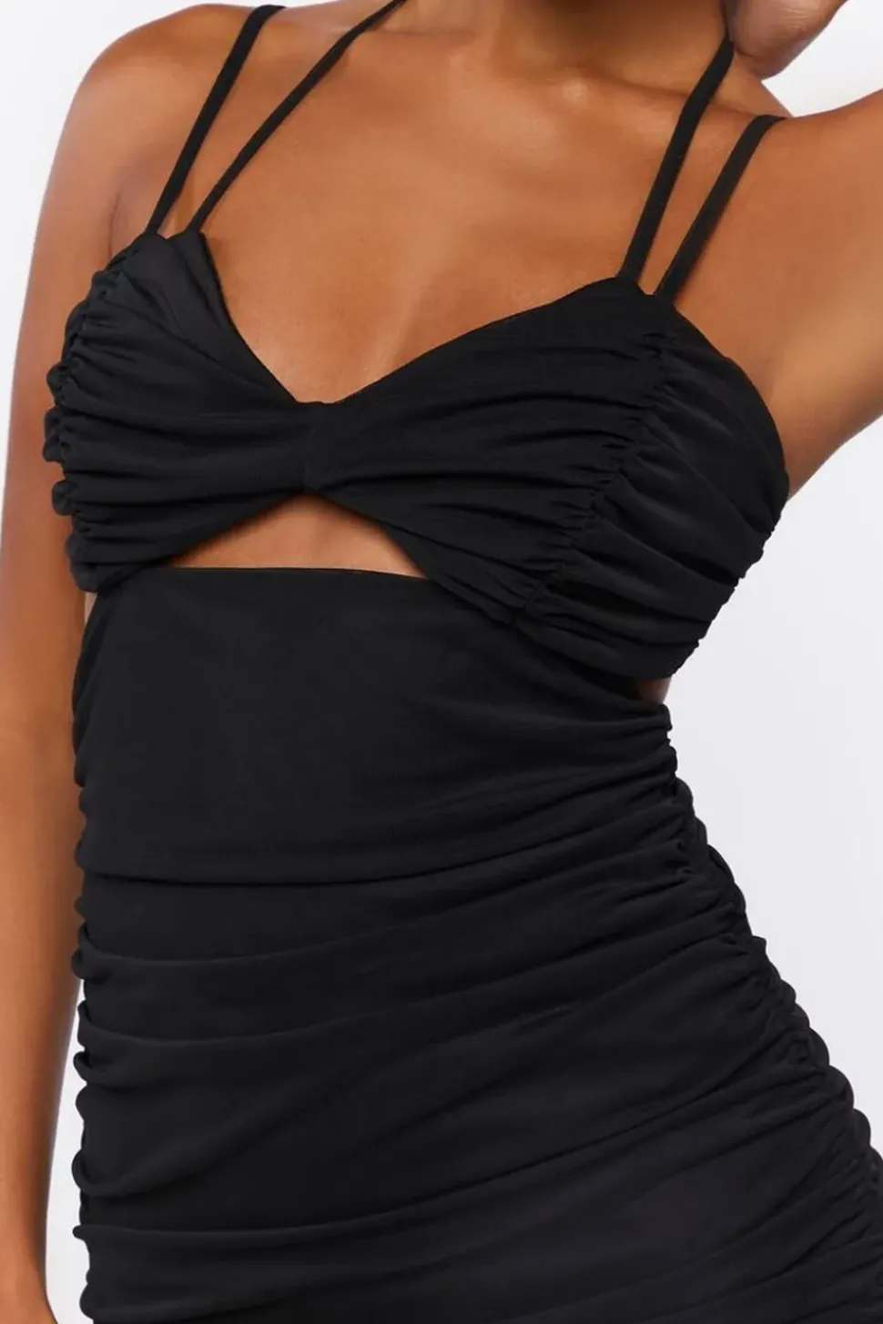 Ruched Mesh Midi Dress