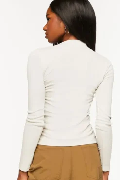 Ruched Mock Neck Long-Sleeve Top