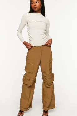 Ruched Mock Neck Long-Sleeve Top