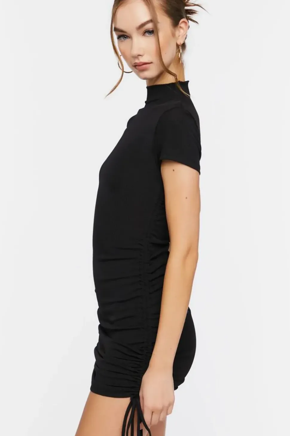 Ruched Mock Neck Mini Dress