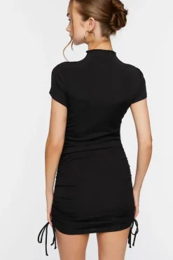 Ruched Mock Neck Mini Dress