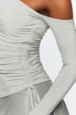 Ruched One-Shoulder Long-Sleeve Top
