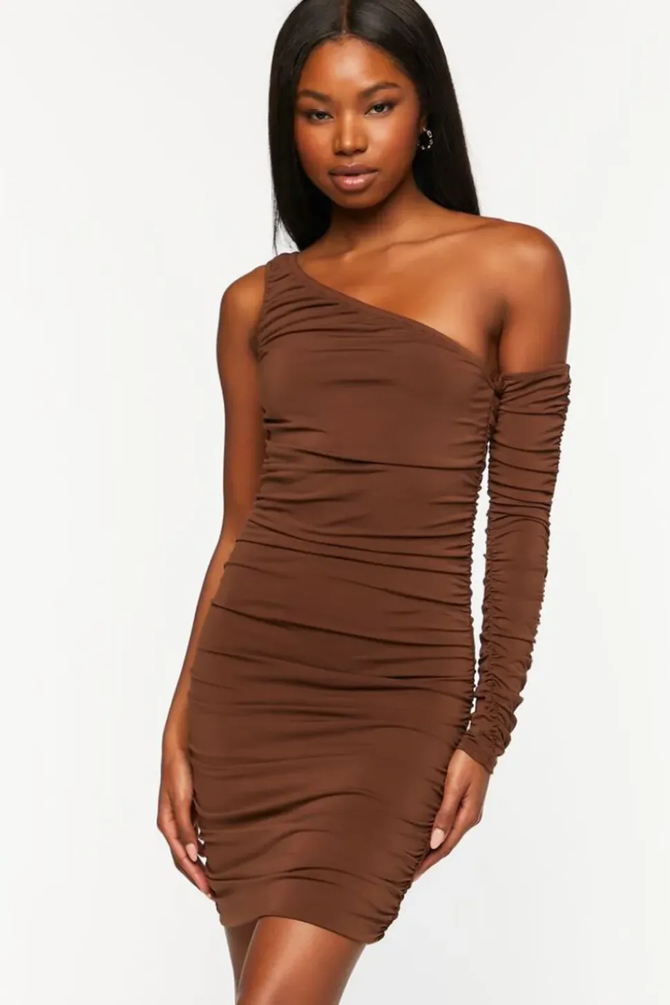 Ruched One-Shoulder Mini Dress