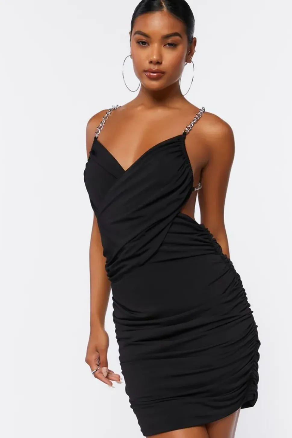 Ruched Open-Back Mini Dress