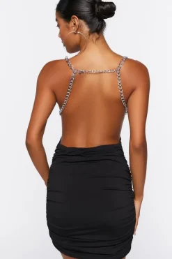 Ruched Open-Back Mini Dress