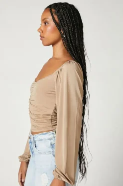 Ruched Peasant-Sleeve Top
