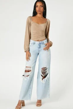 Ruched Peasant-Sleeve Top