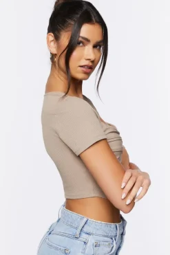 Ruched Rib-Knit Crop Top