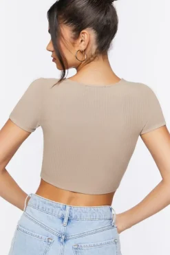 Ruched Rib-Knit Crop Top