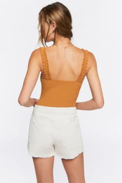 Ruched-Strap Ribbed Bodysuit