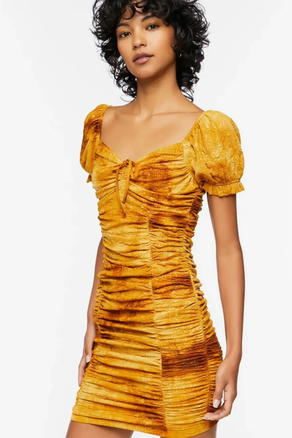 Ruched Tie-Dye Mini Dress