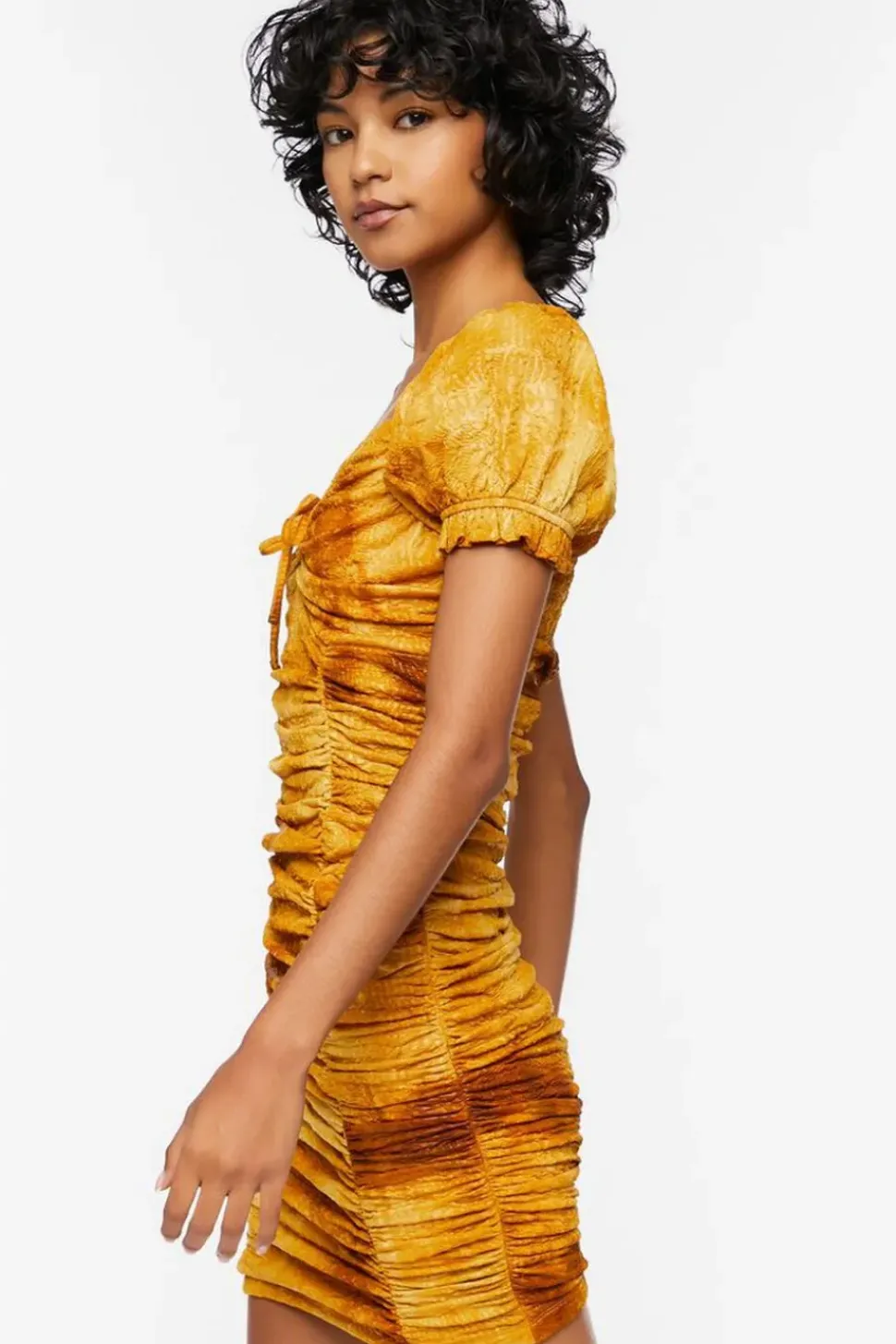Ruched Tie-Dye Mini Dress