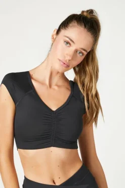 Ruched V-Neck Cutout Sports Bra