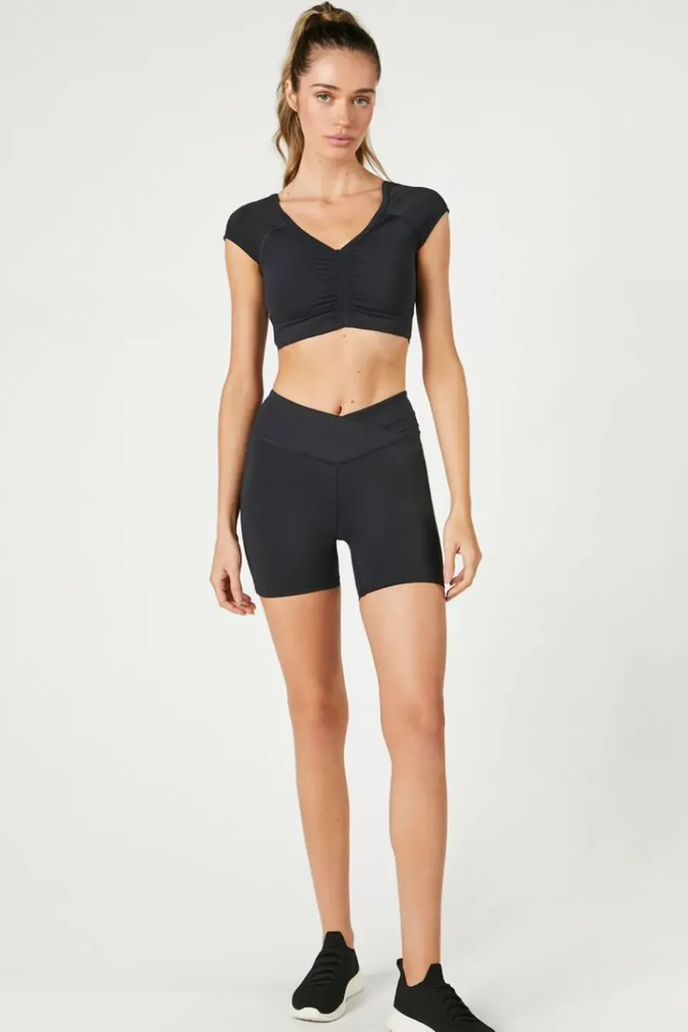Ruched V-Neck Cutout Sports Bra
