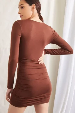 Ruched V-Neck Mini Dress