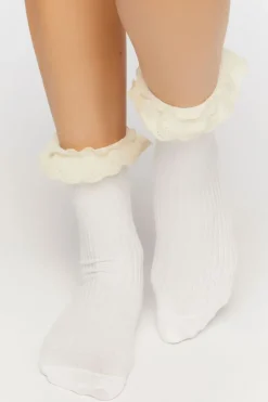 Ruffled Crochet-Trim Crew Socks