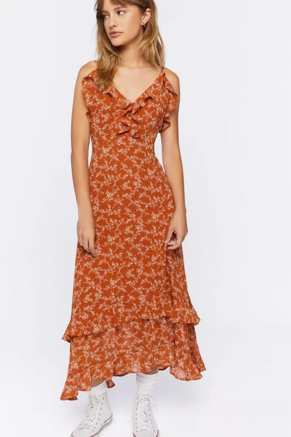 Ruffled Ditsy Floral Maxi Dress