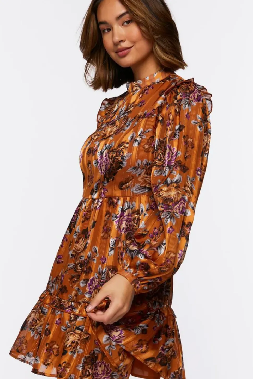 Ruffled Floral Chiffon Mini Dress