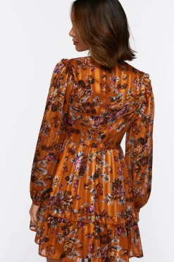 Ruffled Floral Chiffon Mini Dress