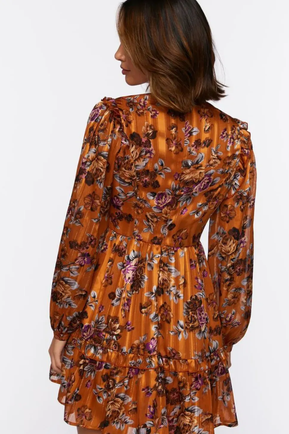 Ruffled Floral Chiffon Mini Dress