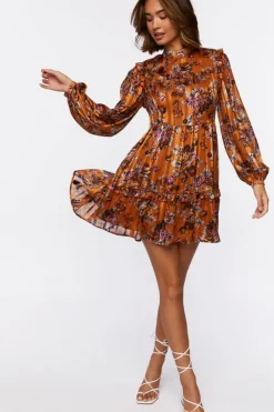 Ruffled Floral Chiffon Mini Dress