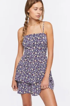 Ruffled Floral Print Mini Dress